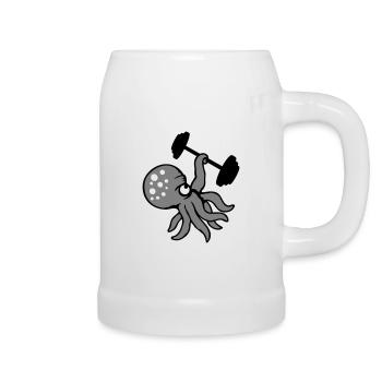 Oktopus Bodybuilder Muskelaufbau Fitnessstudio Gym - Bierkrug - Weiß - Rechts