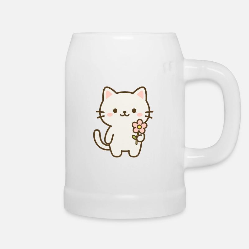 Chat mignon avec fleur - Chope en céramique - blanc