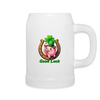Glücks-Schwein mit Kleeblatt - Bierkrug - Weiß - Rechts