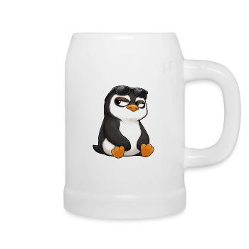 Cool cartoon penguin with sunglasses skeptical - Beer Mug - white - Right