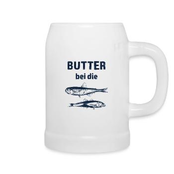 Butter bei die Fische, Spruch, Norddeutsch Maritim - Bierkrug - Weiß - Rechts