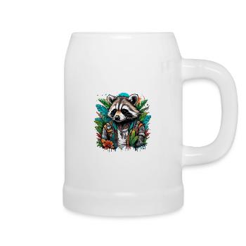 Tattoo / Tier / Kunst / cool / Comic / Waschbär - Bierkrug - Weiß - Rechts