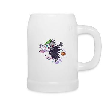 Kawaii & Horror Split Design Pixel Art - Beer Mug - white - Right
