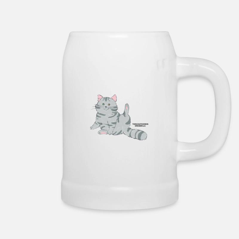 🐾 Grau getigerte Katze🐱 - Bierkrug - Weiß