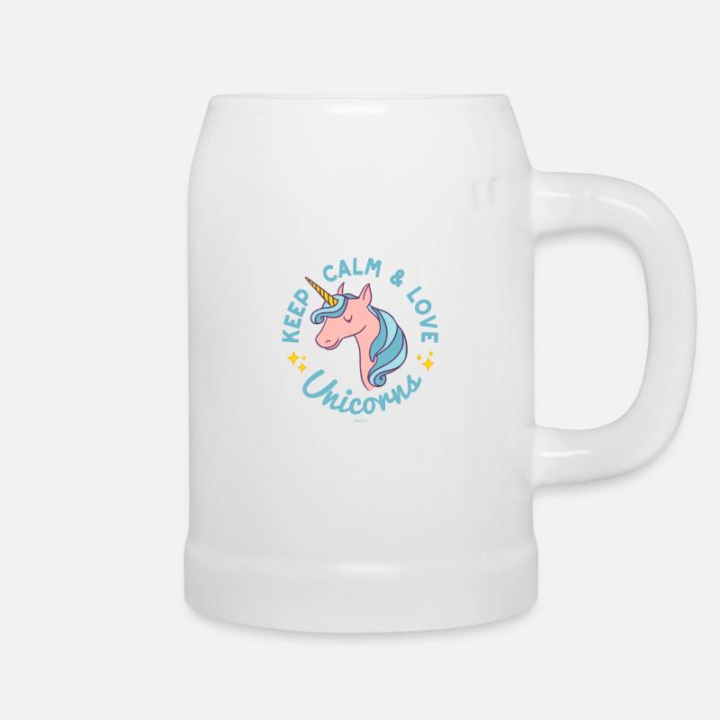 Keep Calm and Love Unicorns Blue Tshirt - Bierkrug - Weiß