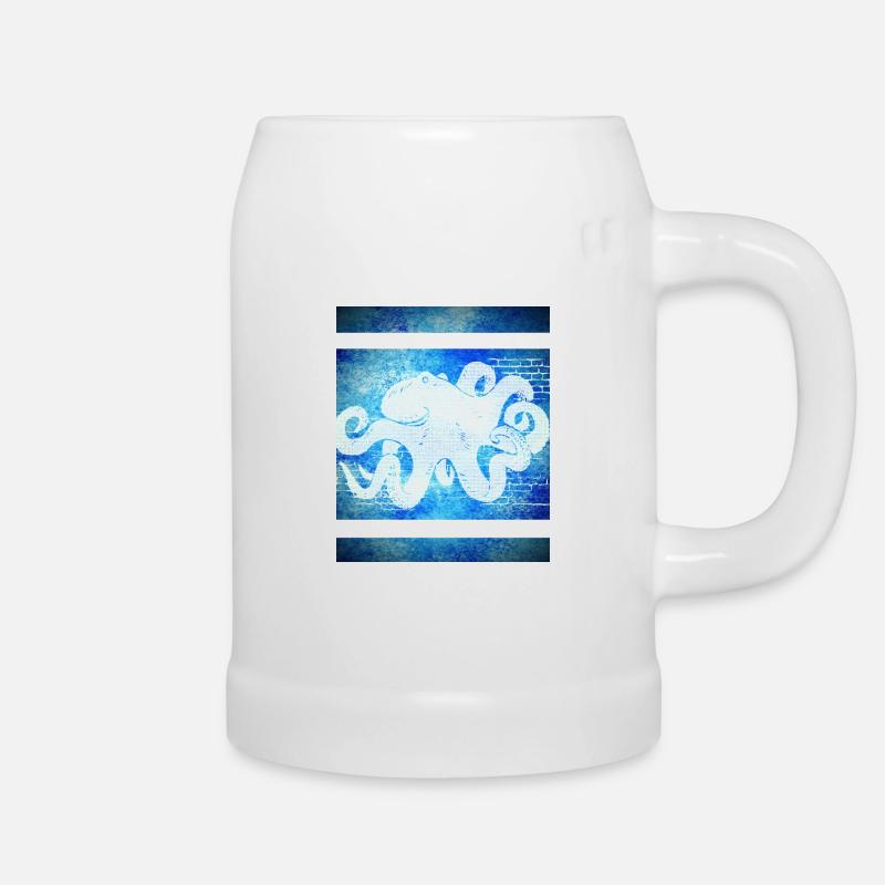 Octopus blue - Beer Mug - white