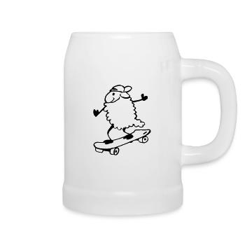Schaf auf Skateboard - Bierkrug - Weiß - Rechts
