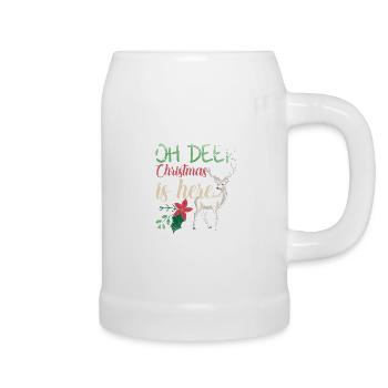 Oh Deer Christmas Is Here Vintage Xmas Deer - Beer Mug - white - Right