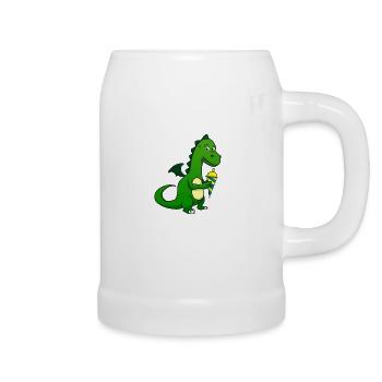 Schulkind Schultüte Dino Dinosaurier Schulanfang - Bierkrug - Weiß - Rechts
