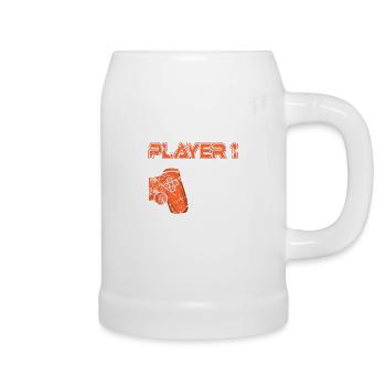 Partnerlook Pärchen Paar Partner Player 1 - Bierkrug - Weiß - Rechts