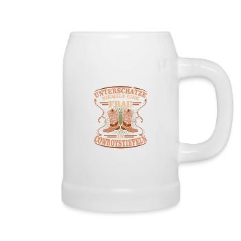 Unterschätze Niemals Frau Cowboystiefel Linedance - Bierkrug - Weiß - Rechts