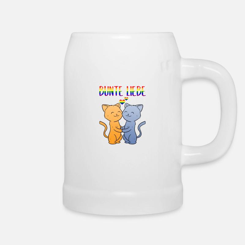 Bunte Liebe Katzen Regenbogen Lesbe Schwul Queer - Bierkrug - Weiß