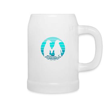 Loving Penguin Couple Holding Hands - Beer Mug - white - Right