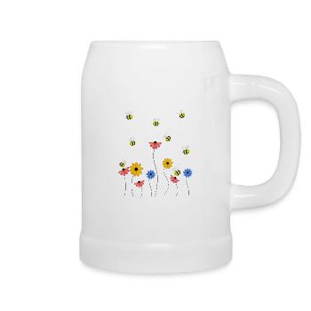 Hummelwiese Hummel Biene Wespe Honig Wiese Blumen - Bierkrug - Weiß - Rechts