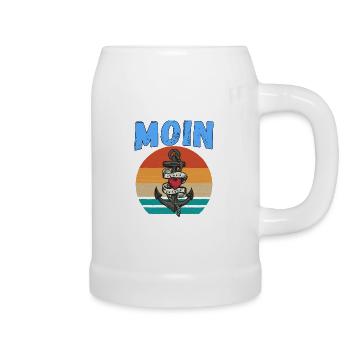 Moin lustige Norddeutsch Sprüche Ozean Meer Anker - Bierkrug - Weiß - Rechts