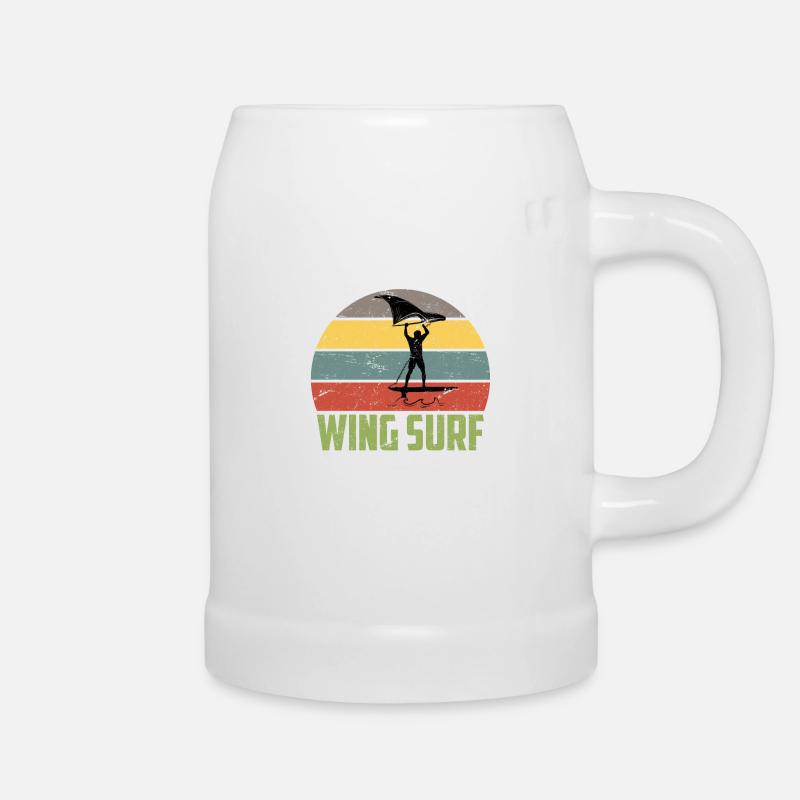 Vintage Wing Surf Wing Foil Geschenk Foiler Surfer - Bierkrug - Weiß