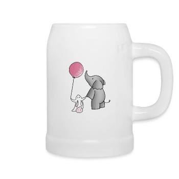 Elefant mit Hase - Bierkrug - Weiß - Rechts