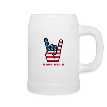 America USA Flagge Fahne Rocker Handzeichen - Bierkrug - Weiß - Rechts