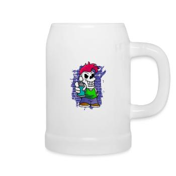 Punk skeleton with spray can graffiti artist - Beer Mug - white - Right