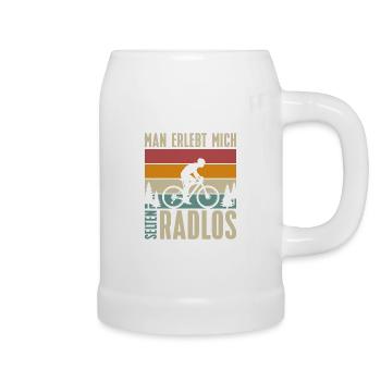 Man erlebt mich selten Radlos - Bierkrug - Weiß - Rechts