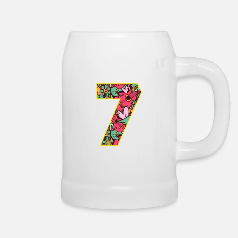 Zahl 7 Blüten - Bierkrug - Weiß