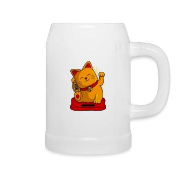 Manekineko winkende Japan Katze Katzenbesitzer - Bierkrug - Weiß - Rechts