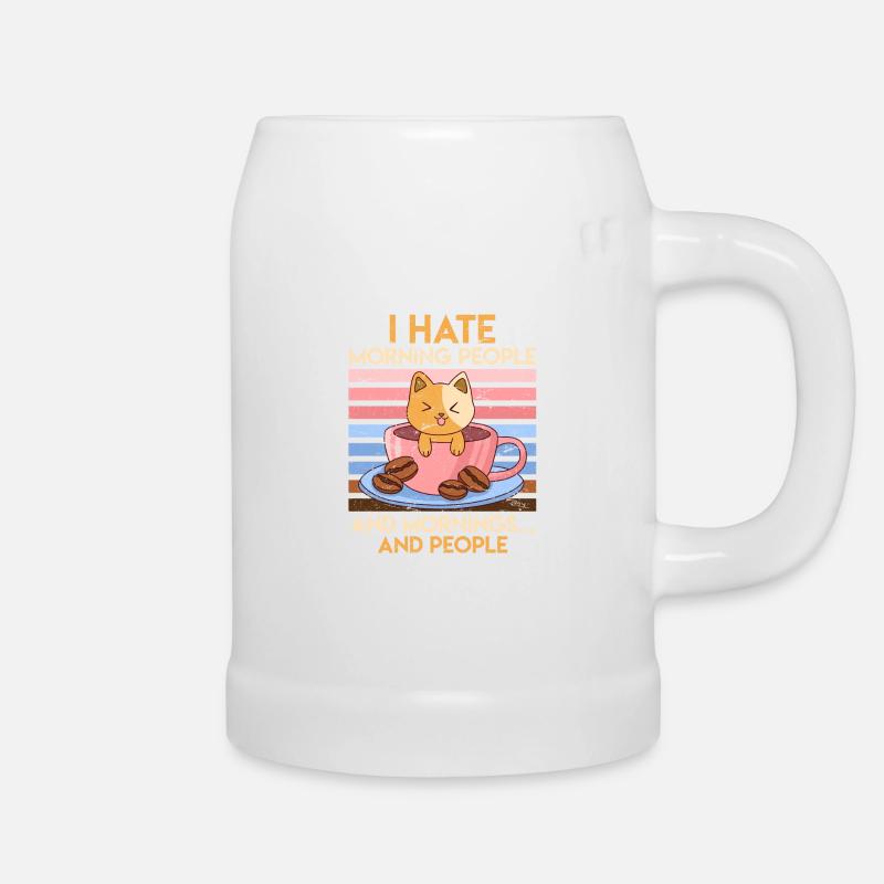 Ich hasse Morgenmenschen Kaffee Katze - Bierkrug - Weiß