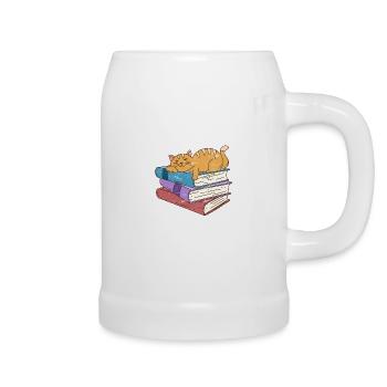 Bücher Katze Katzenbesitzer Bücherstapel Lehrer - Bierkrug - Weiß - Rechts