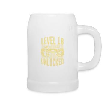 Level 18 unlocked 18 years birthday boy - Beer Mug - white - Right