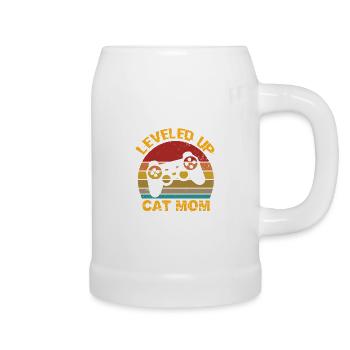 Leveled Up Cat Mom Cat Mom Cats - Beer Mug - white - Right