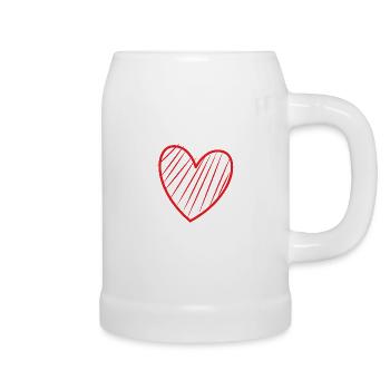 Cœur rouge avec rayures - Chope en céramique - blanc - Droite
