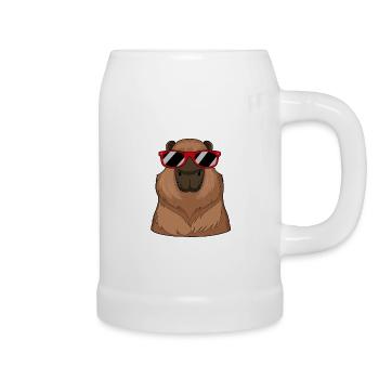 Capybara trägt rote Brille Lustiges Meerschweinchen-Wortspiel - Bierkrug - Weiß - Rechts