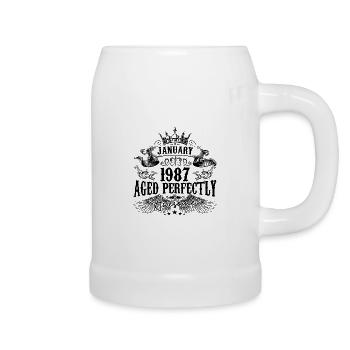 1987 | Januar Aged Perfectly 1987 Geburtstagsgeschenk - Bierkrug - Weiß - Rechts