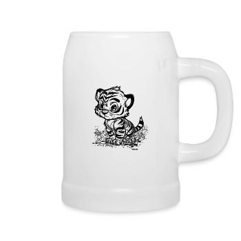 Cute little tiger with cute stripe pattern - Beer Mug - white - Right
