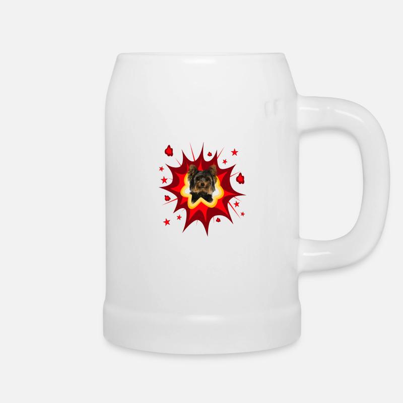 Comic Dog Design - Pow - Yorkshire Terrier - Beer Mug - white