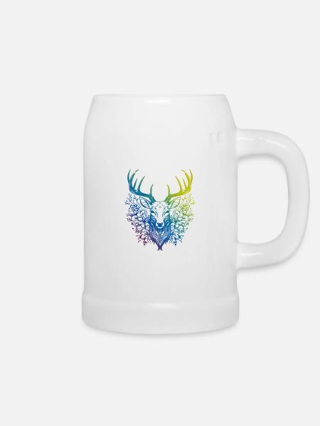 Hirsch Mandala Boho - Bierkrug - Weiß