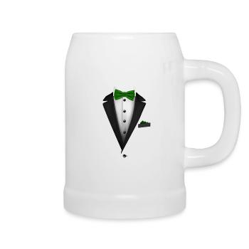 Smoking mit grüner Fliege für Hochzeiten und - Bierkrug - Weiß - Rechts