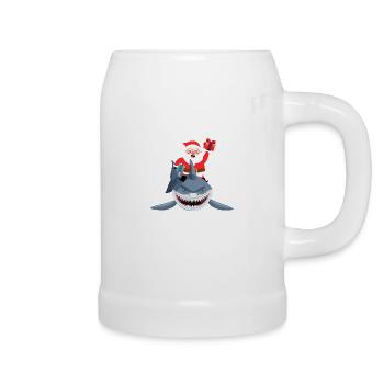 Père Noël Chevauchant Requin Noël Poisson Joyeux - Chope en céramique - blanc - Droite