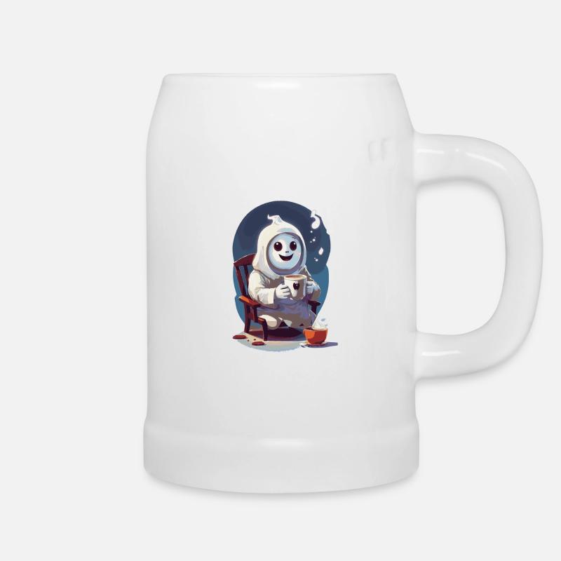 Cute little ghost drinking coffee - Beer Mug - white