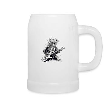 Chat avec guitare - Chope en céramique - blanc - Droite