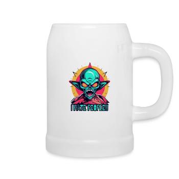 An angry green alien - Beer Mug - white - Right