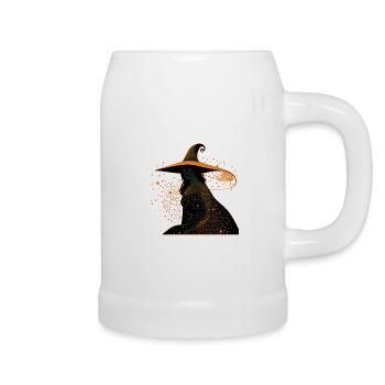 Hexen-Silhouettenprofil mit orangefarbener Umrandung, - Bierkrug - Weiß - Rechts