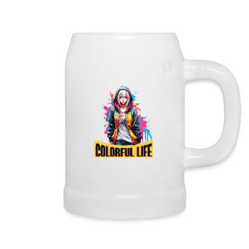 Anime girl with color spots - Beer Mug - white - Right
