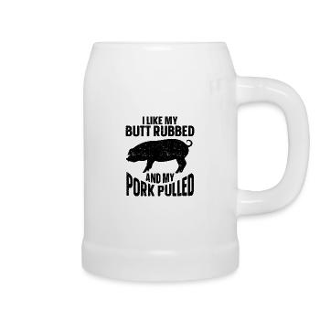 BBQ Pulled Pork Schwein Grill - Bierkrug - Weiß - Rechts
