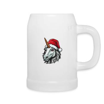 Einhorn Kopf Weihnachten Xmas - Bierkrug - Weiß - Rechts