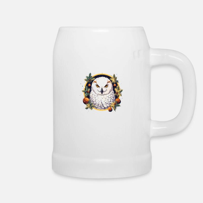 Schneeeule Weihnachtsornament, liebt Eulen - Bierkrug - Weiß