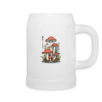 Japanischer Vintage Pilzsammler Kunst Design - Bierkrug - Weiß - Rechts