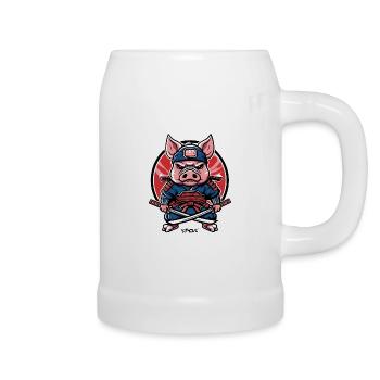 Japanese Samurai Pig - Beer Mug - white - Right