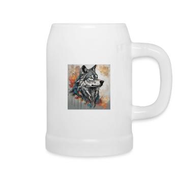Loup avec fond de taches de couleur. - Chope en céramique - blanc - Droite