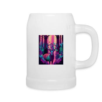 Glowing forest deer with neon bird - Beer Mug - white - Right